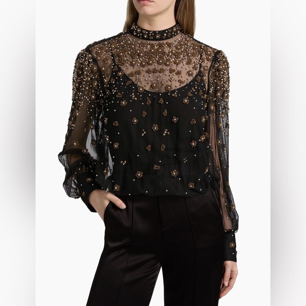 FARM Rio Embroidered Bubble Tulle Blouse size XS